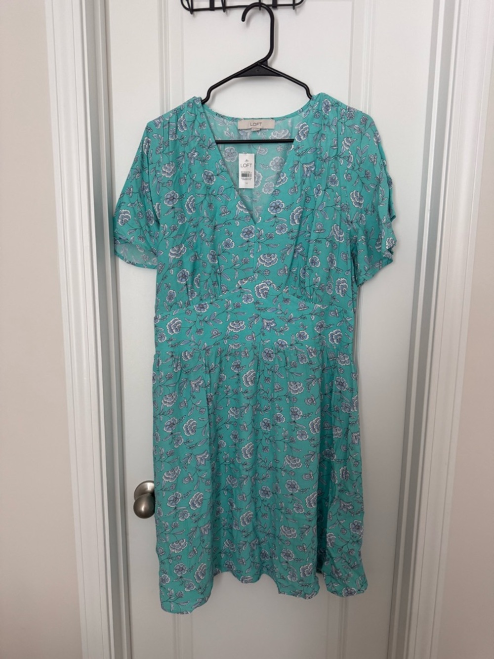 LOFT Turquoise Floral V-Neck Dress